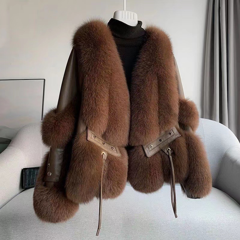 New Haining faux fox fur coat for women, short faux leather jacket, faux sheepskin and faux down jacket pic 7