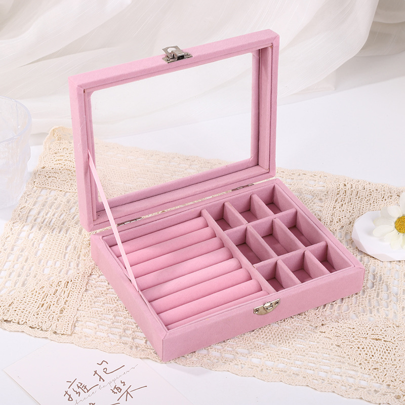 Fashionable, simple, large-capacity, portable, multi-compartment suede exquisite jewelry box, earrings, necklace and ring storage box pic 8