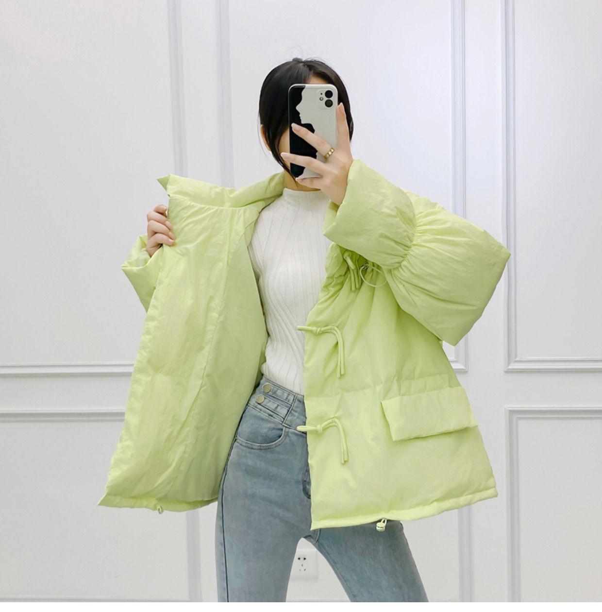 韩系仙女牛角扣羽绒服女洋气短款新款韩版宽松白鸭绒面包服外套潮详情28