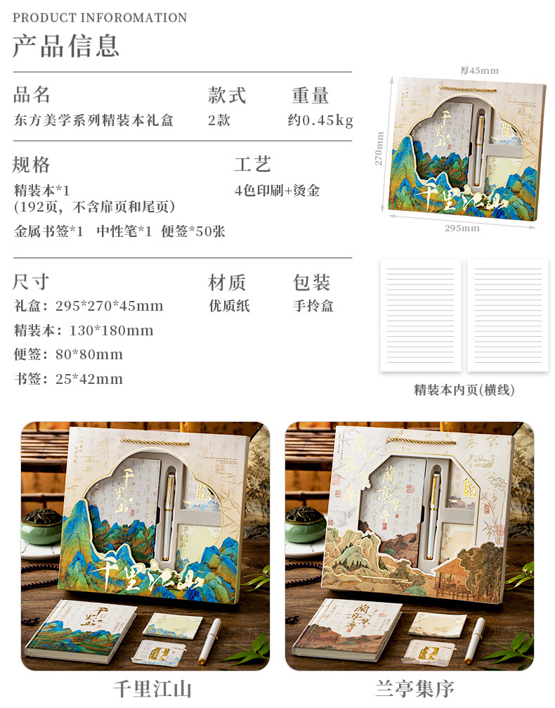 Lanting Ji Xu Ancient-style Notebook Gift Box, National Trend ancient-style Creative poetry High Appearance Level Notebook Student Gift set pic 2