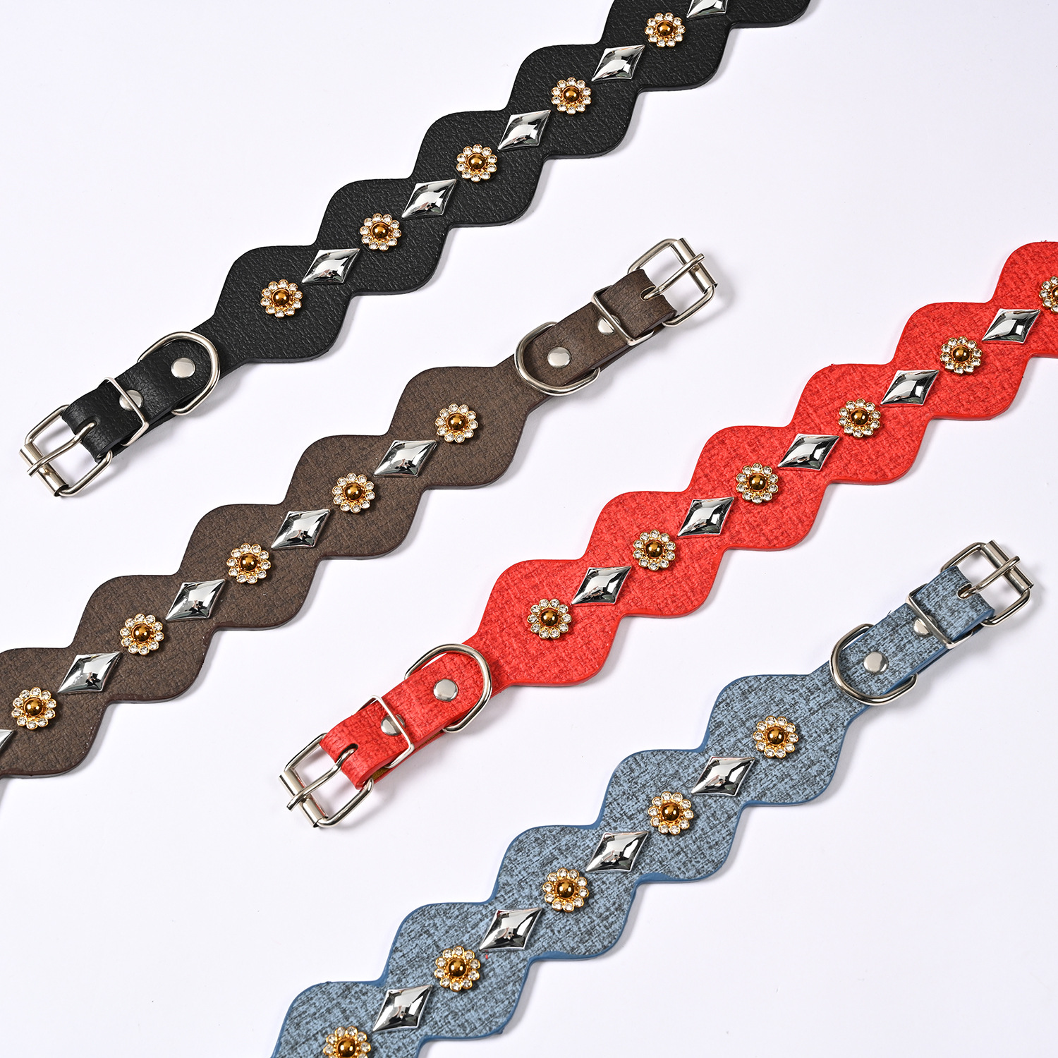 Factory wholesale PU leather pet collars, medium and large-sized dog collars, adjustable multi-color dog collars for pets pic 9