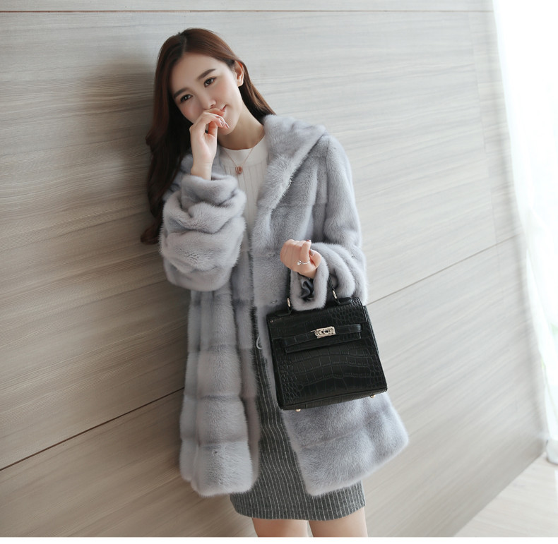 水貂皮草外套女2019冬新款 海宁中长款连帽整貂貂皮大衣详情9
