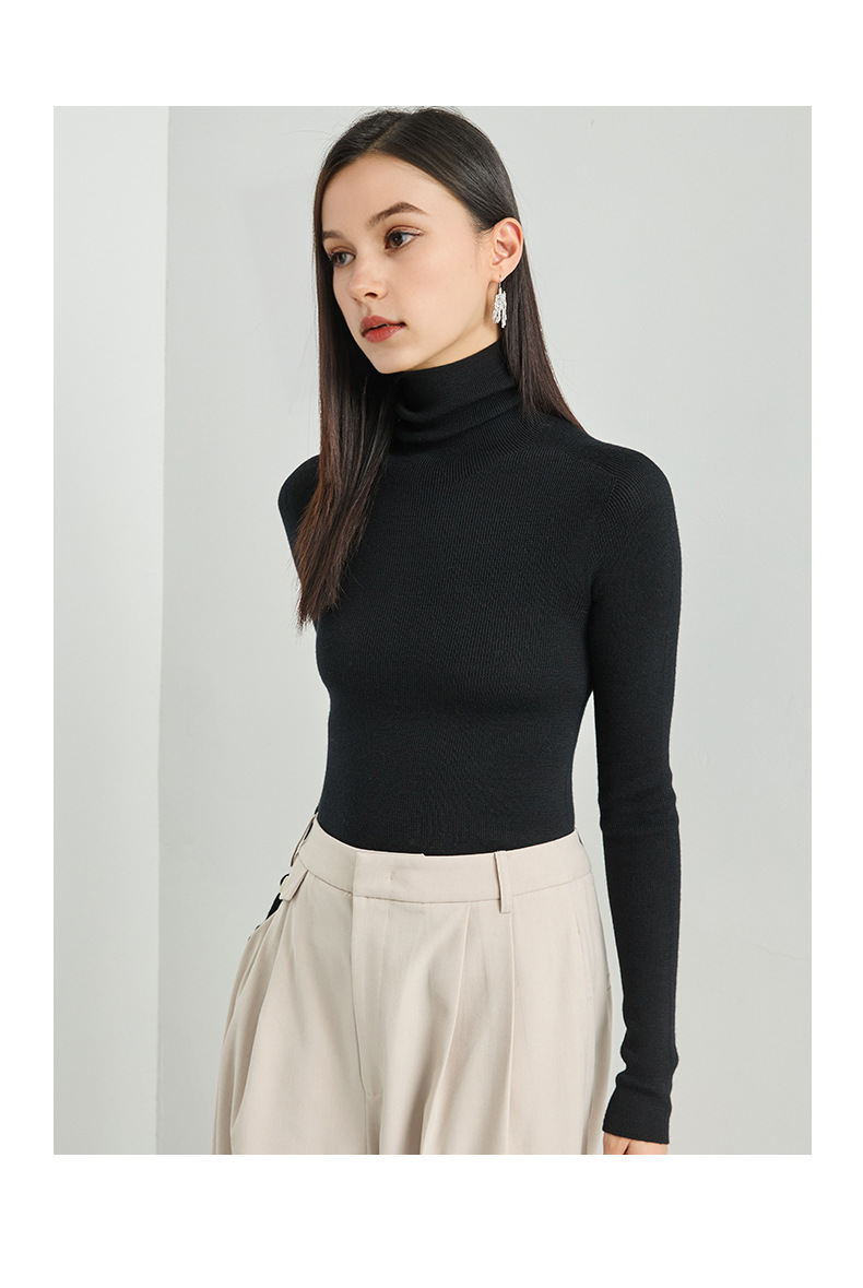 100%羊毛冬季无缝修身显瘦高领休闲百搭打底针织衫长袖内搭毛衣女详情13