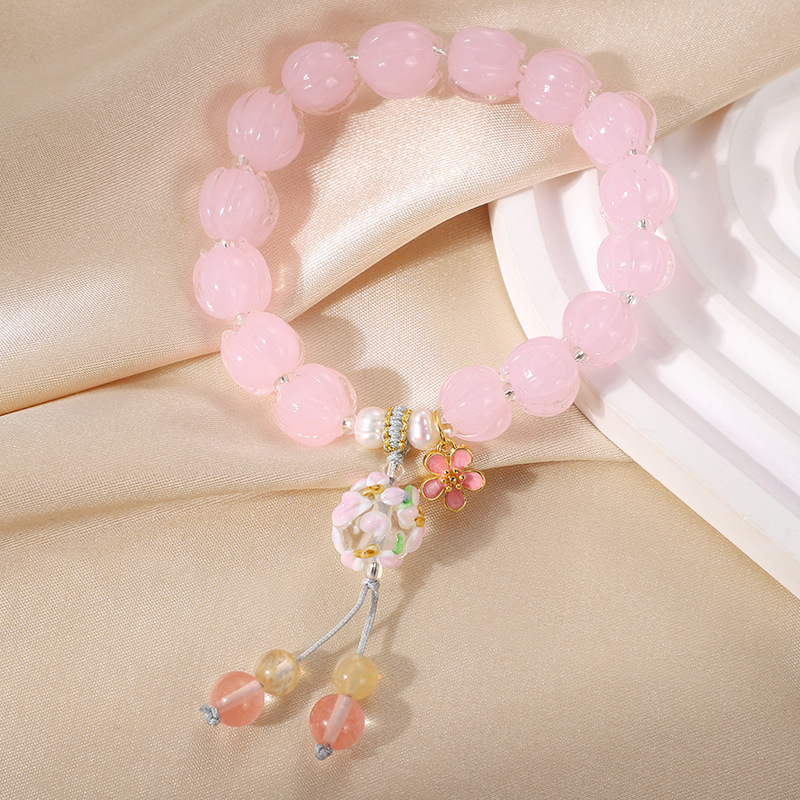 Ancient-style rouge, snow powder, jade and glass bracelet, national trend Mu Shan purple hydrangea cultural play bracelet, super fairy-like single-ring jewelry for girls pic 5
