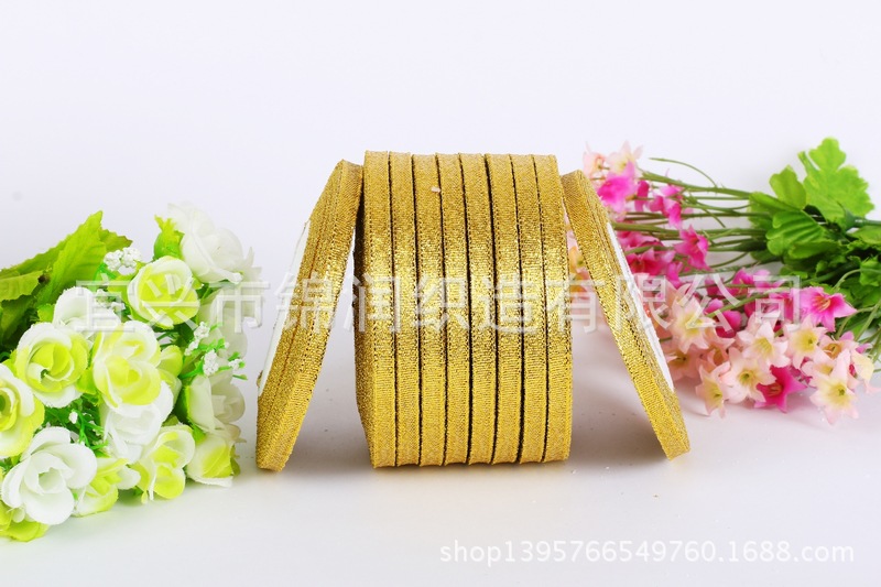 Supply flower gift webbing gift box packaging tape 2 cm (0.6cm) gold and silver onion tape pic 3