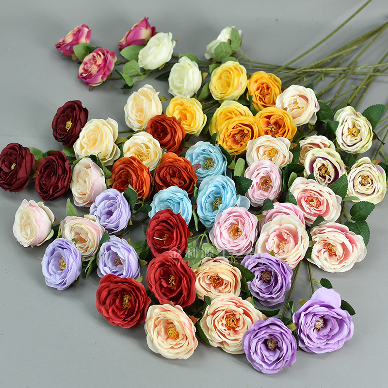 婚庆仿真花3头钻石玫瑰无叶版玫瑰花路引花材弗洛伊德玫瑰瀑布详情2