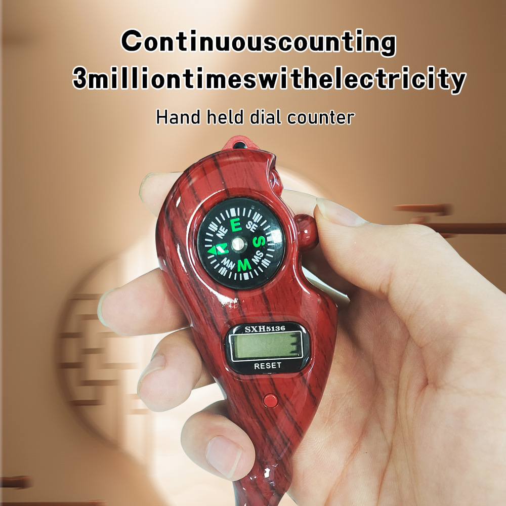 2026s# Wood-grain electronic counter with compass, LCD digital display, five-digit 99999, rotating bead pic 4