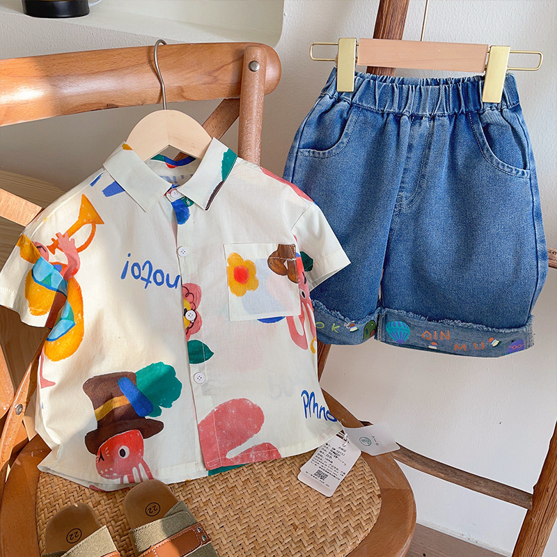 男童花衬衫短袖2024夏季新款儿童宝宝洋气翻领衬衣小童男孩潮上衣详情16