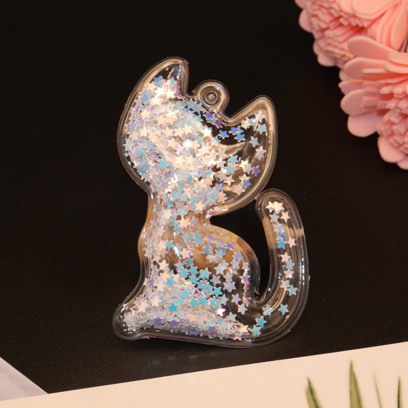 PVC cartoon transparent flowing sand golden light sheet cat bubble label DIY phone case accessory accessories car clothing pendant pic 5