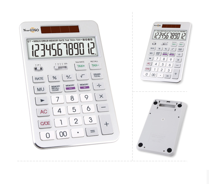 Business advertising gift calculator, solar computer, metal aluminum surface, 12-digit large screen display, printable logo pic 4