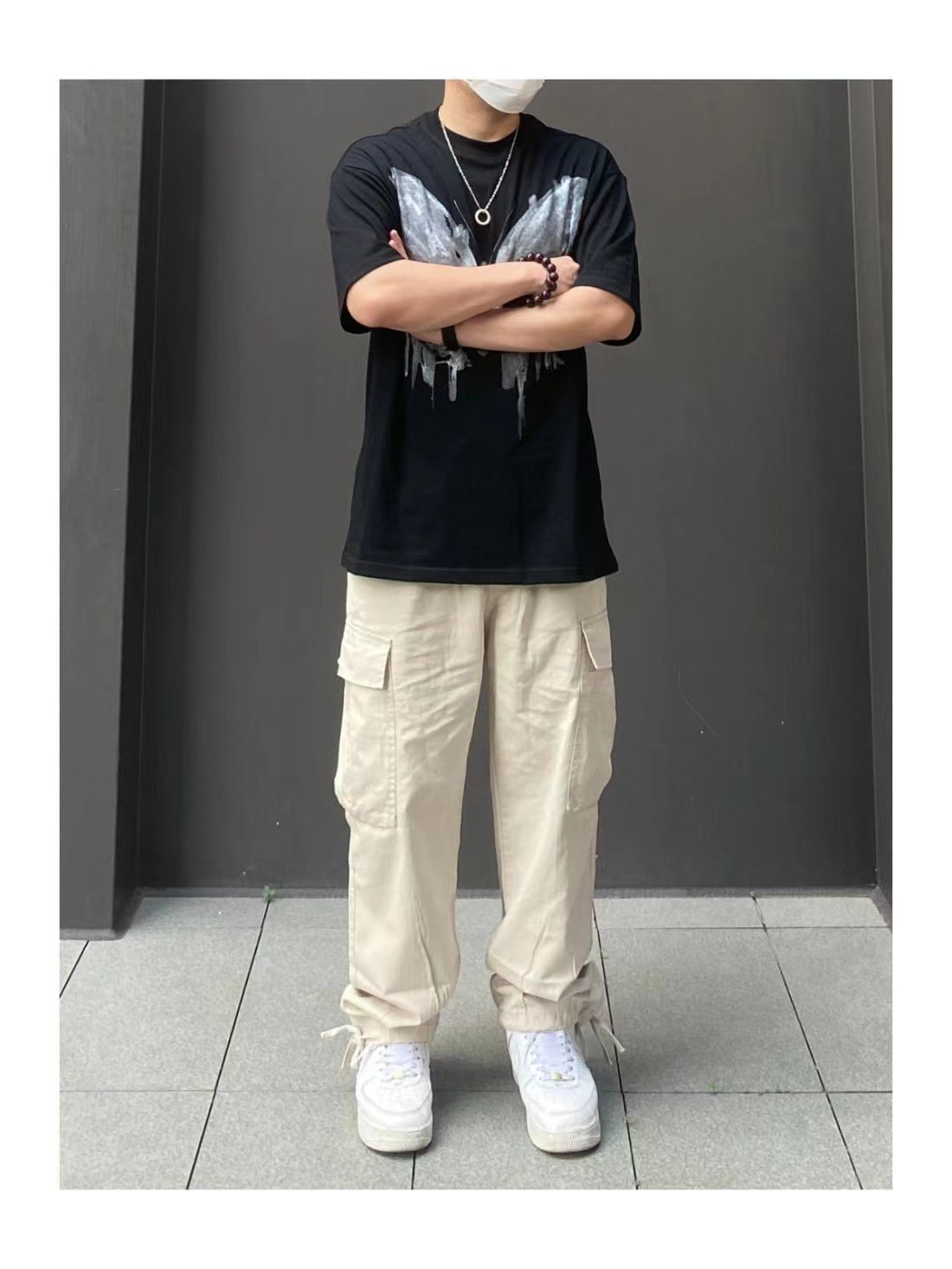 日系复古工装裤男2024新款户外多口袋宽松休闲直筒阔腿抽绳长裤子详情6