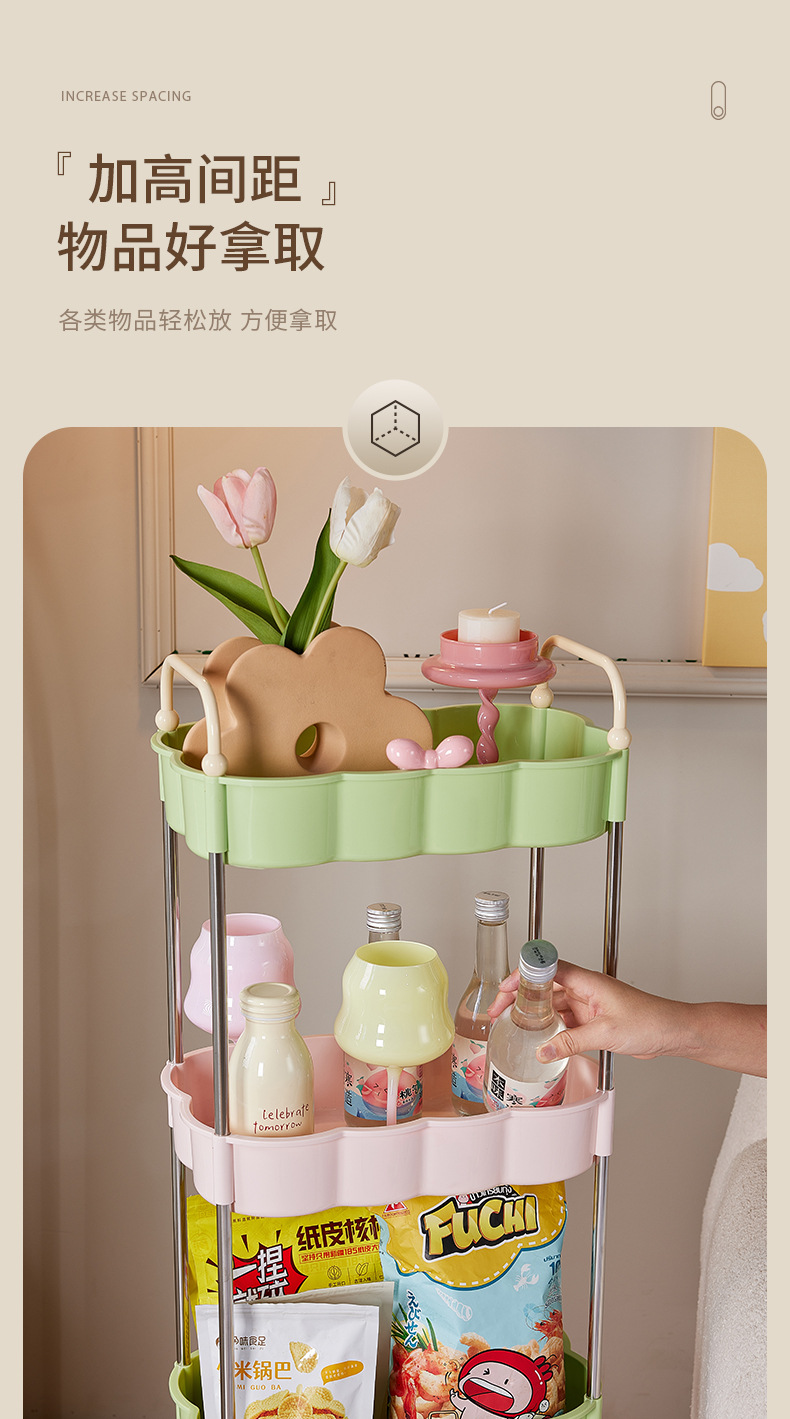 Dopamine trolley, mobile slit multi-layer storage rack, large-capacity living room and bathroom floor storage rack pic 3