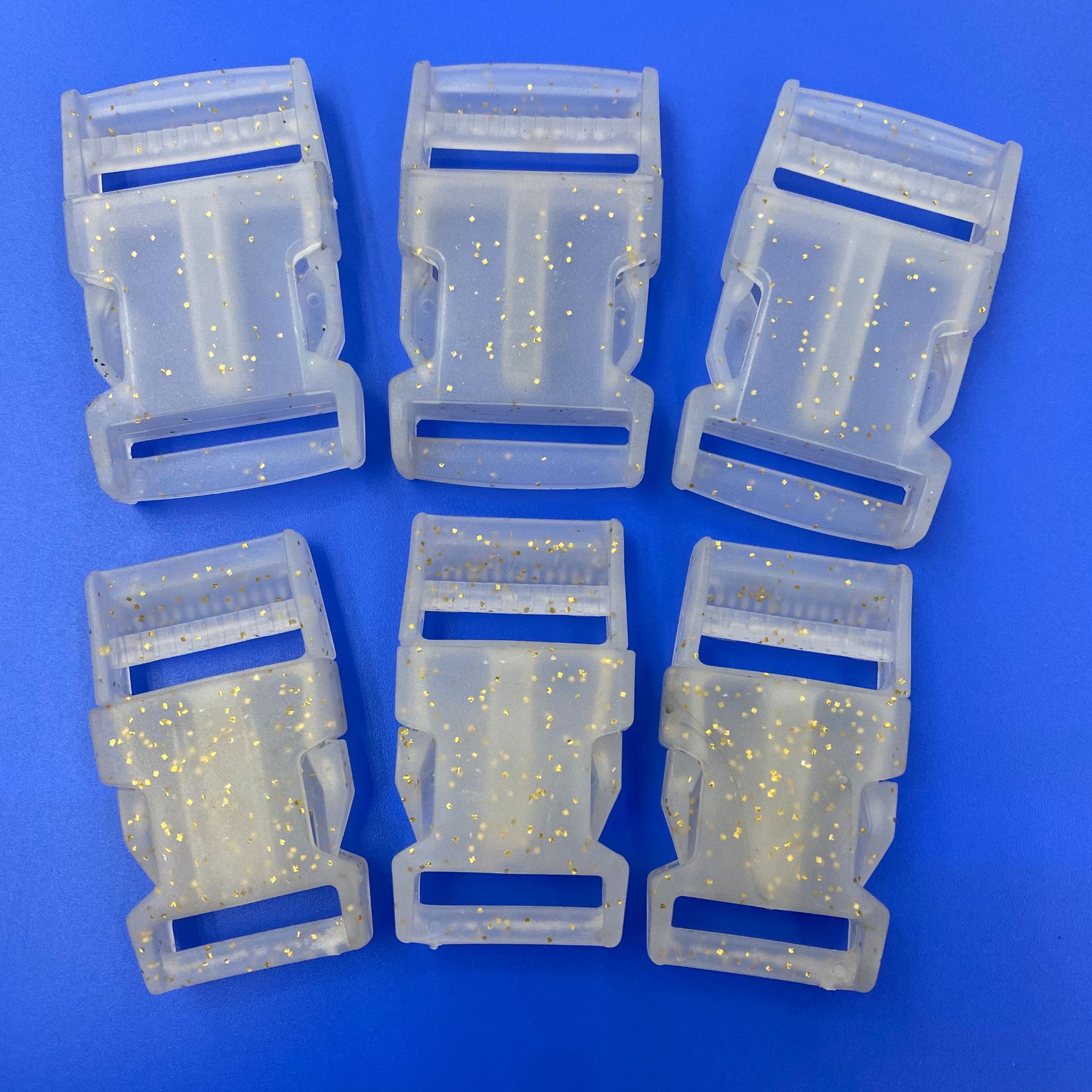 Semi-transparent golden powder-coated plastic buckles, bag webbing, and backpack buckles can be produced as per requirements pic 8