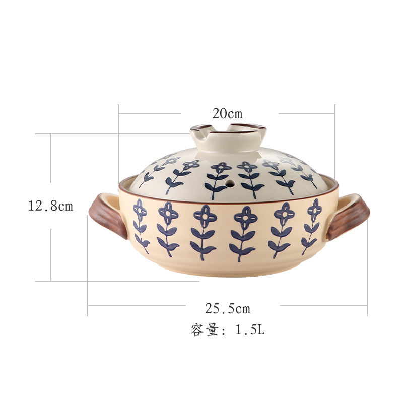 Wide-mouthed clay pot Japanese-style hand-painted home coarse earthenware stewing pot heat-resistant ceramic 煲仔饭 open flame small earthenware pot for one person pic 18