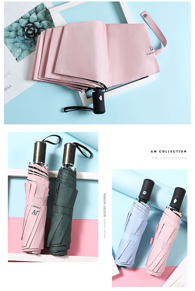 Fully automatic UV three-fold umbrella, black rubber sun protection, UV protection, sunshade umbrella, advertising umbrella, folding umbrella, female LOGO pic 17