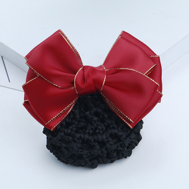 Professional hairpin, hair net, gold-edge bow, hair accessory, postal mobile headwear, nurse, work, hotel hairpin pic 27