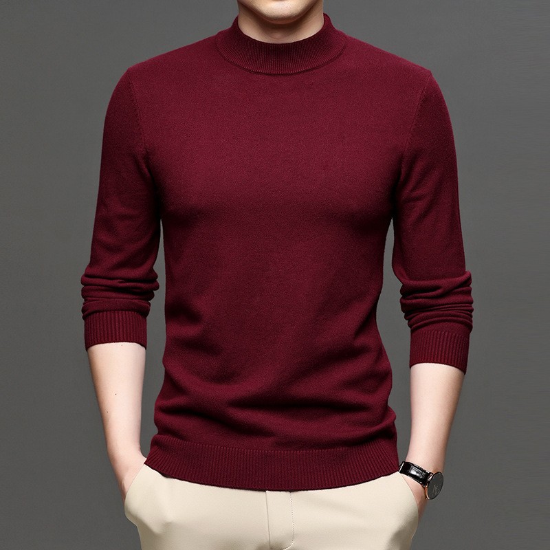 Mishima live nuevo otoño invierno color sólido cuello medio alto cashmere hombre slim suéter hombre legging suéter hombre pic 15