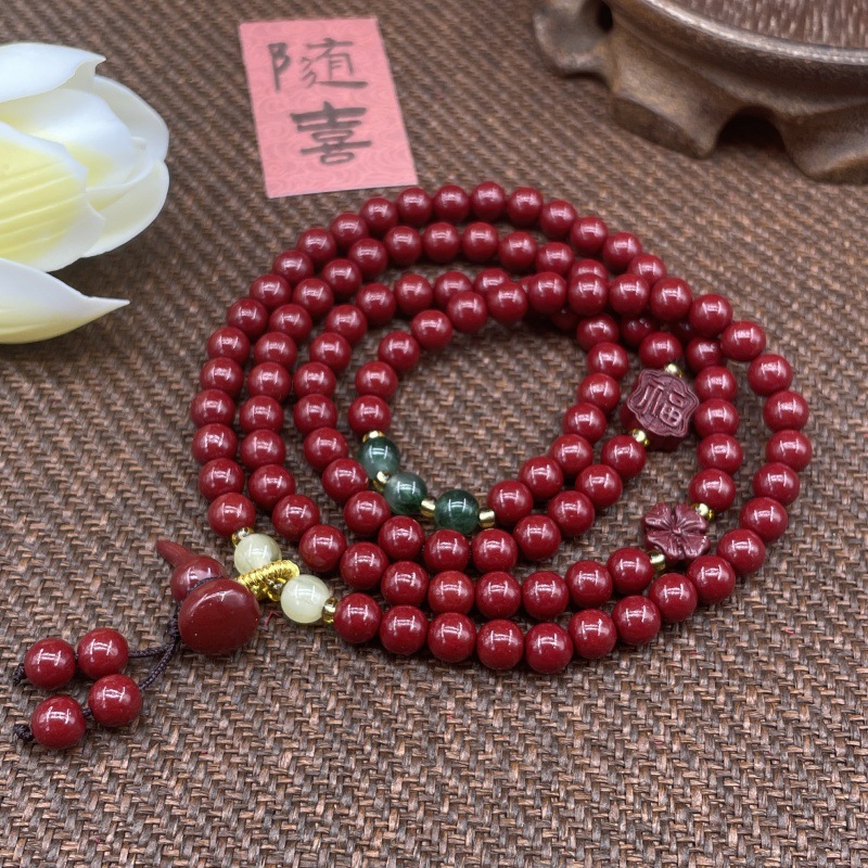 新款108颗紫金朱砂男女手串朱砂貔貅平安扣葫芦配饰文玩手链批发详情18