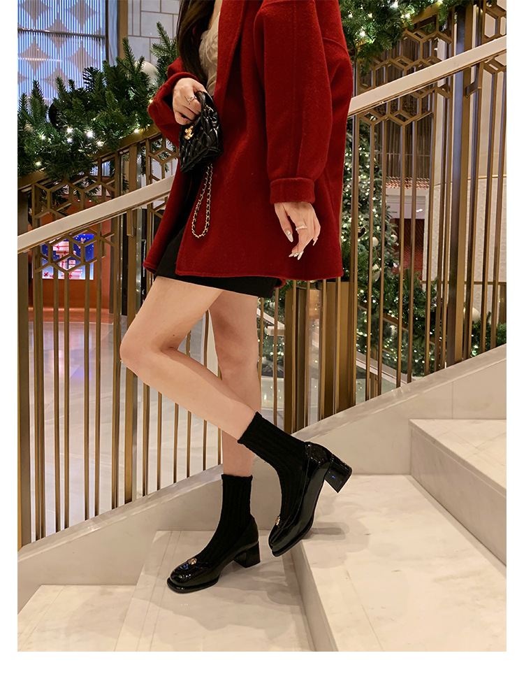 葡萄妈精致山茶花方圆头高跟鞋粗跟增高一脚蹬乐福鞋女鞋2024新款详情33