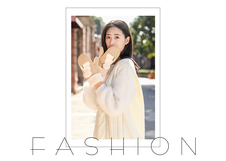 Wholesale of 2020 new Korean-style fashionable plush cartoon suede gloves and winter pom-pom mitten gloves for women pic 5