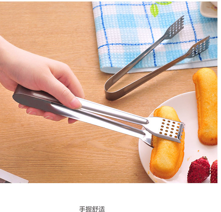 Factory wholesale stainless steel food tongs, extended baking bread tongs, steak tongs, barbecue tongs, thickened and heat-resistant pic 4