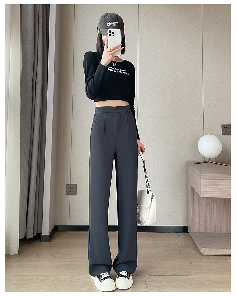 窄版灰色垂感裤女2024春秋新款高腰直筒长裤修身显瘦阔腿西装裤子详情15