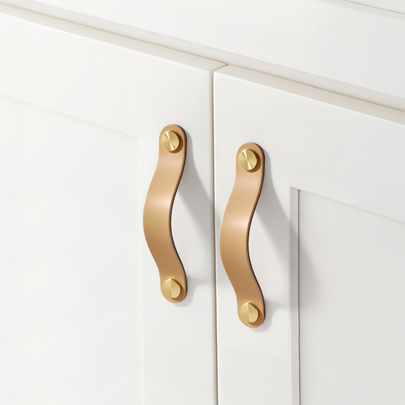 Direct sales from the manufacturer of cross-border colored brass leather handles for kitchen and wardrobe door leather handles, buttons, and leather material storage box handles pic 6