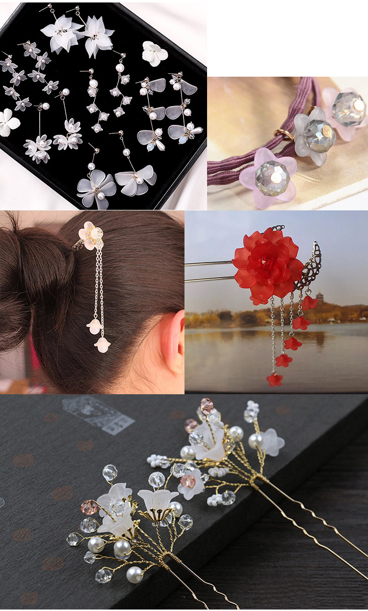 古装发簪手工磨砂花簪子花托 DIY配件饰品材料 塑料亚克力小花朵详情8