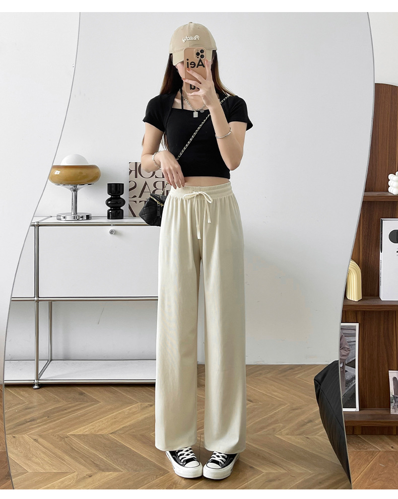 Ice silk wide-leg pants for women, long pants with a drooping effect, summer petite high-waisted slimming casual pants, loose straight-leg pants pic 19