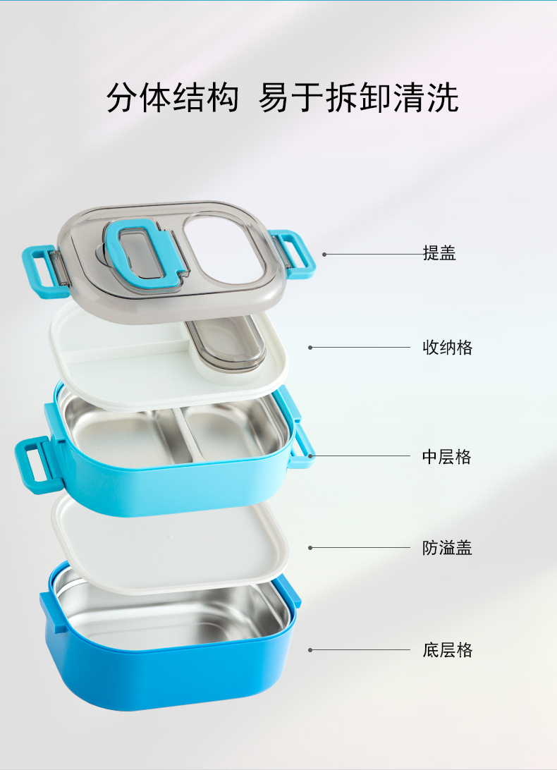 INS网红双层饭盒可微波炉加热便当盒 密封防漏上班学生户外午餐盒详情14