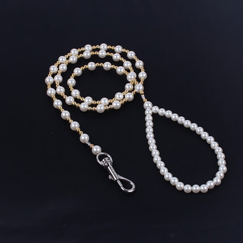 Luxury Pearls Beads Dog Harness Leash Puppy Leash Walking跨详情2