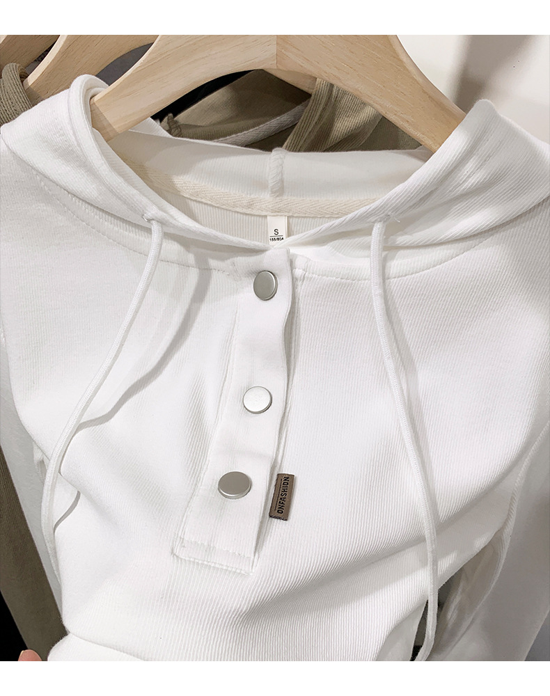 Korean hooded long-sleeved T-shirt for women 2023 autumn/Winter new style, slimming and form-fitting solid color hoodie, versatile top and base layer pic 18