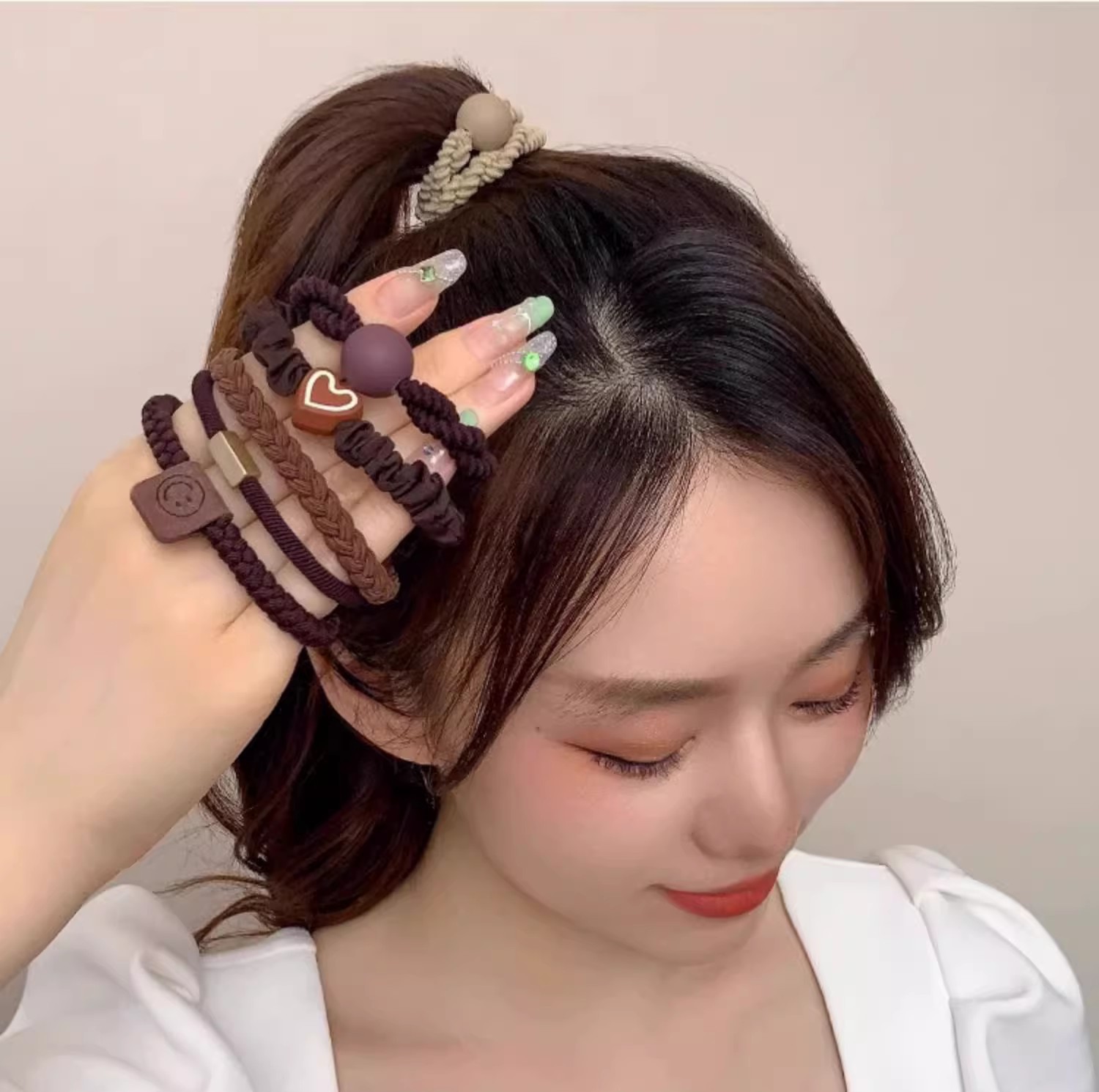 高级感发绳女2025新款高弹力耐用皮筋咖色扎头发圈简约高马尾头绳详情47