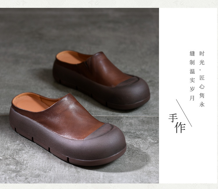 复古擦色真皮包头半拖鞋女夏季外穿小众原创头层牛皮平底凉拖鞋女详情26