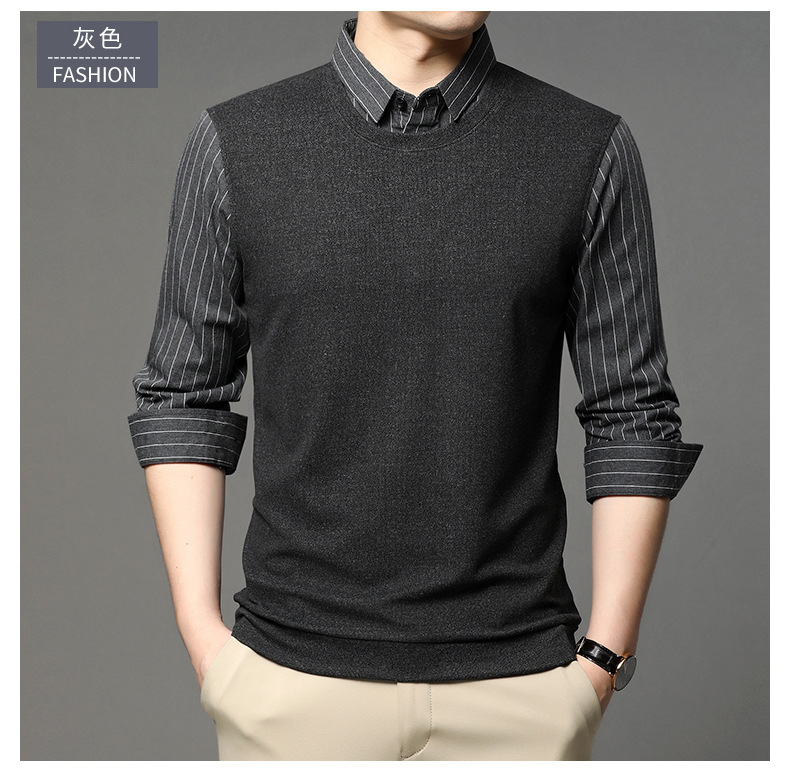 Spring and Autumn new style two-piece knitted long-sleeved T-shirt, fashionable Korean version business lapel base layer for middle-aged and young men A551 pic 9