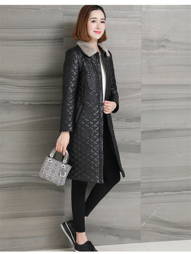 Autumn and winter genuine leather jacket for women, long mink collar sheepskin jacket with cotton, Korean-style coat pic 11