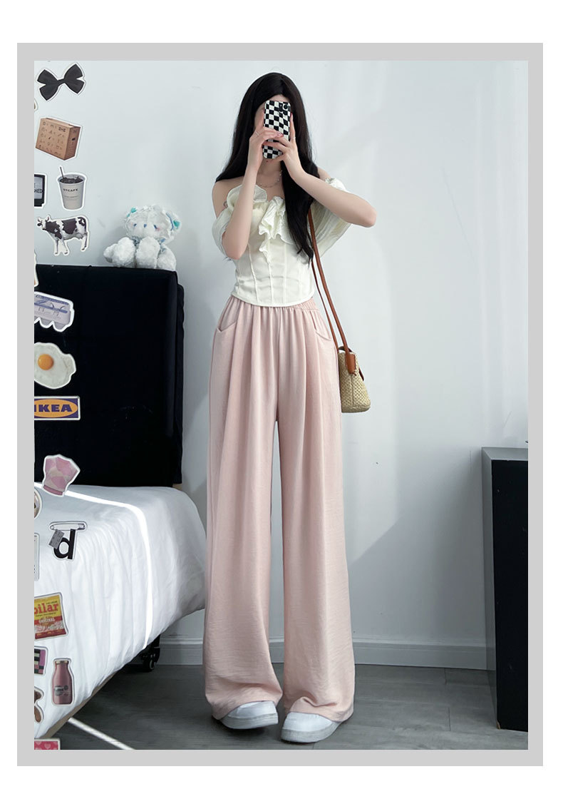 杏色冰丝阔腿裤女2024新款夏季薄款直筒宽松休闲详情12