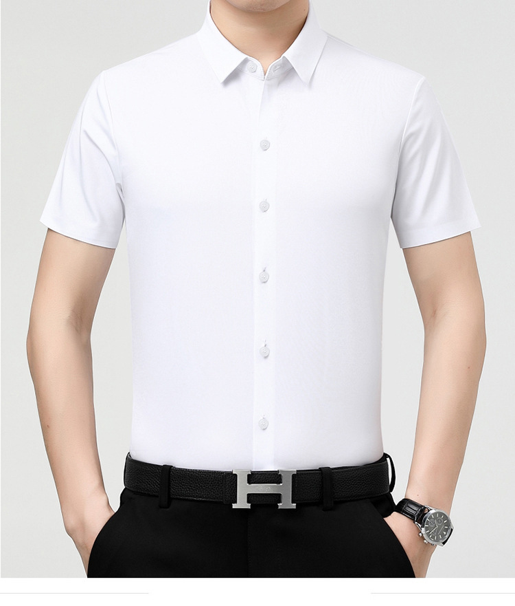 Verano 2024 nuevo negocio morera seda manga corta camisa de hombre de mediana edad verano casual vestido formal sin marcas camisas de hombre pic 38