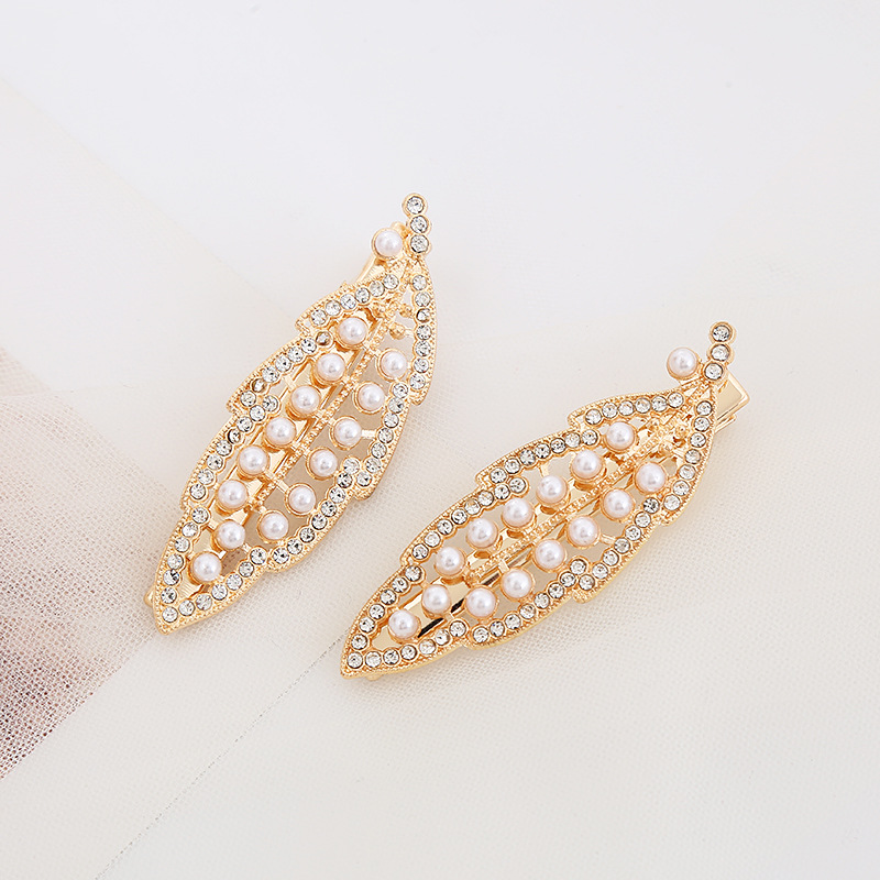 2021 nuevo feather leaf hairclip franja clip strass zirconia shiny moda perla borde clip de red accesorios para el cabello mujer pic 1