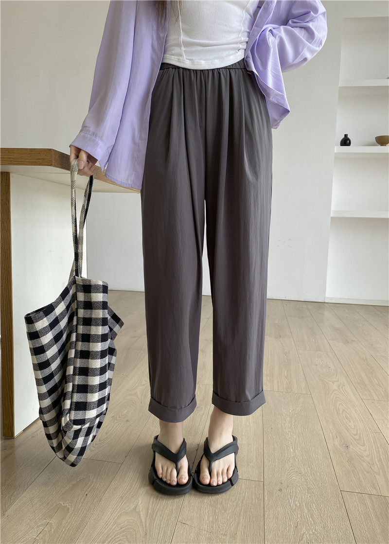 日系休闲裤子女夏薄款高腰显瘦遮肉阔腿直筒哈伦裤女速干裤九分裤详情9