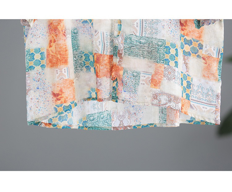 2023春夏新款韩版时尚气质大码1减龄印花复古洋气棉麻短袖T恤女装详情13