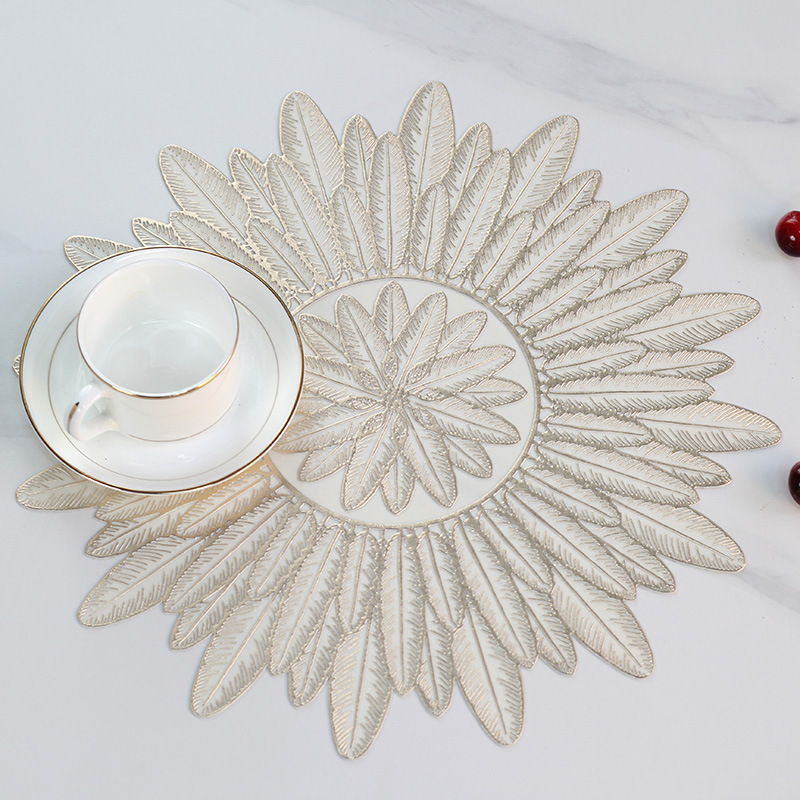 Womei European-style PVC feather placemats for home light luxury decoration, with gold-embossed patterns, waterproof, oil-proof, anti-slip, heat-resistant, wear-resistant and heat-insulating pads, Gongfu tea sets, table MATS and placemats pic 5