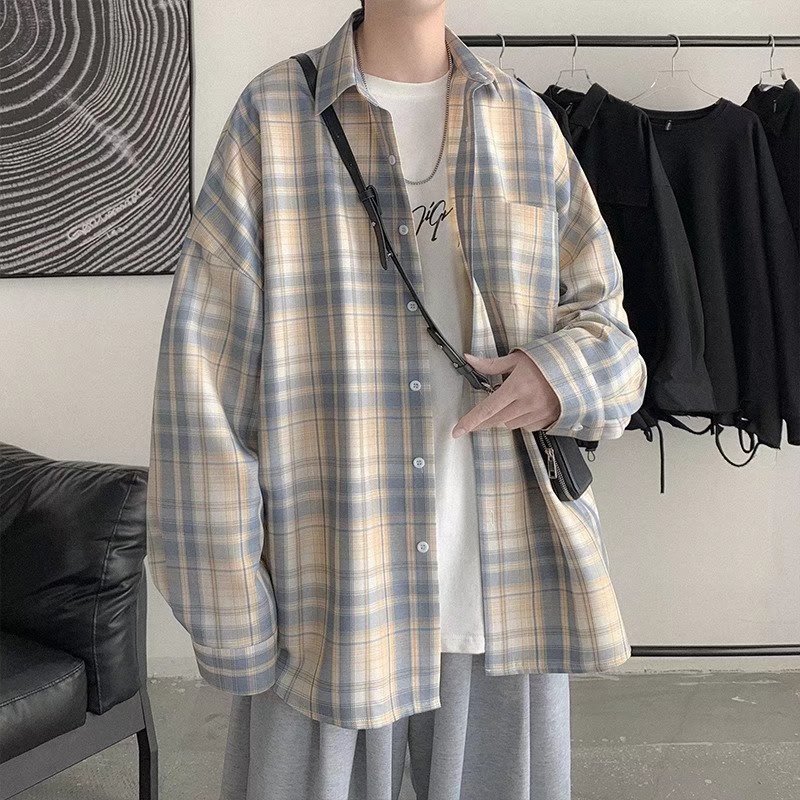 美式春秋季日系长袖格子衬衫男士韩版潮流ins网红休闲款衬衣外套详情8