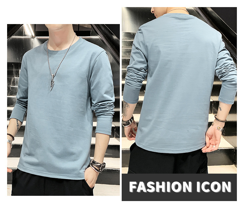 Long-sleeved T-shirt for men, solid white cotton base layer, Korean-style sporty loose trendy ins, spring and autumn inner layer casual top pic 20