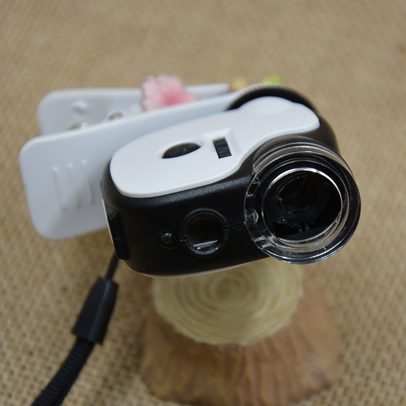 Fashionable and creative clip portable microscope magnifying glass with light 55x 7004DB mobile phone photo microscope pic 5