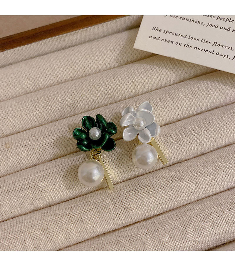 银针不对称栀子花耳环女设计感小众百搭珍珠耳钉冷淡风气质耳饰品详情16