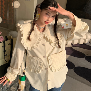 2022春新款复古英伦风不对称军绿色西装外套宽松垫肩西服女AS023详情6