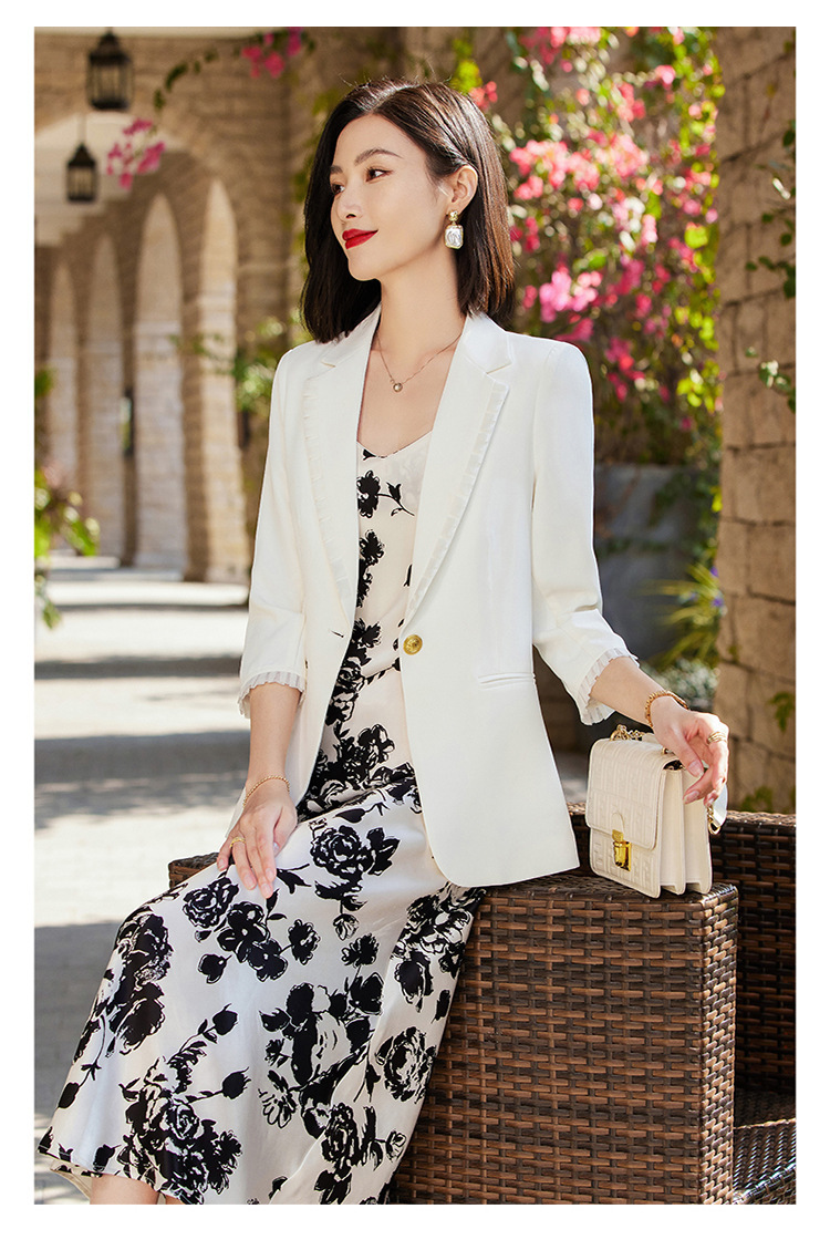 休闲小西装外套女2023春夏款木耳边韩版时尚修身薄款女士西服上衣详情15