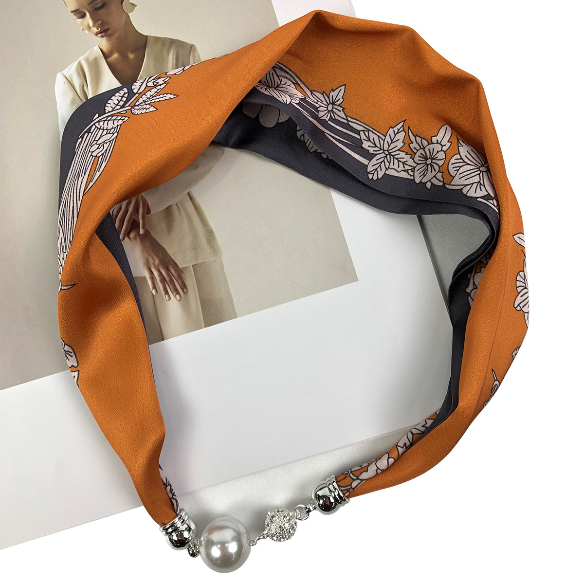 One-piece consignment cross-border exclusive summer fashionable and versatile silk pearl necklaces, silk scarves, buckles and scarves factory wholesale pic 18