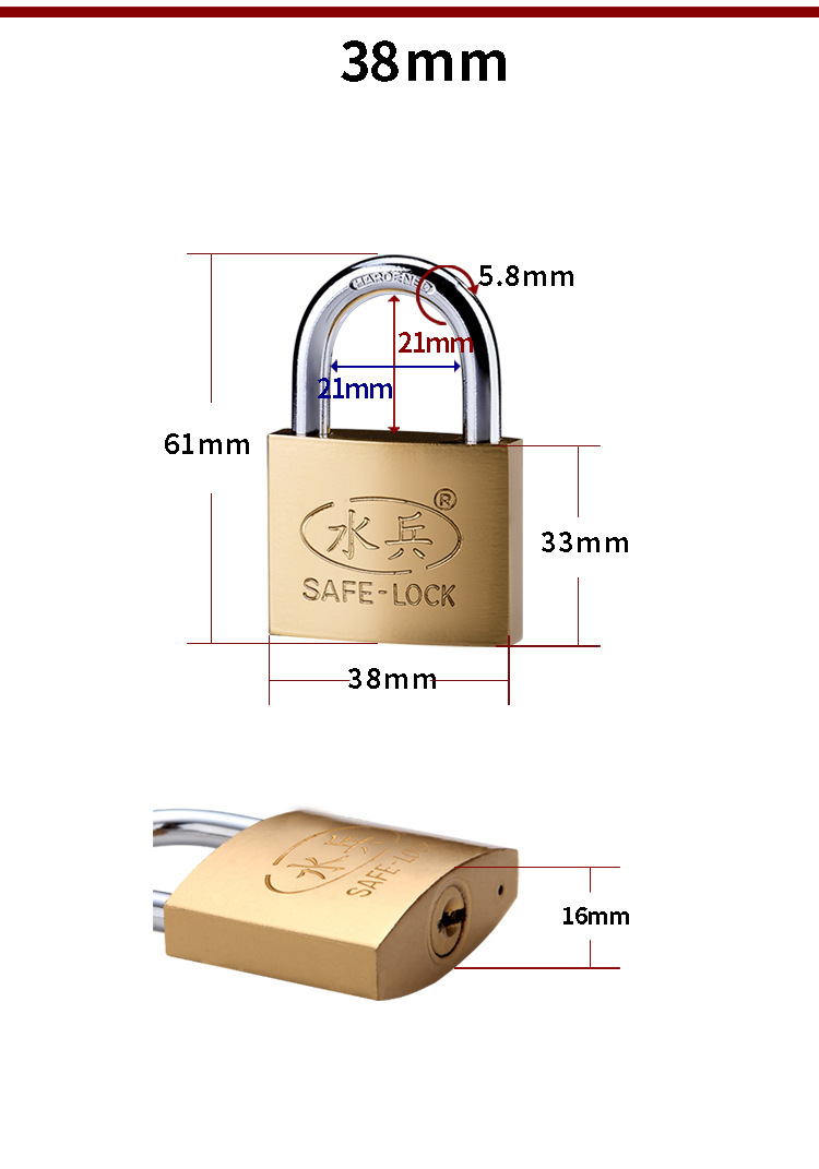 Sailor brand iron lock factory wholesale small lock heads, lock heads in stock, household imitation copper padlock, single opening lock, through opening pic 13